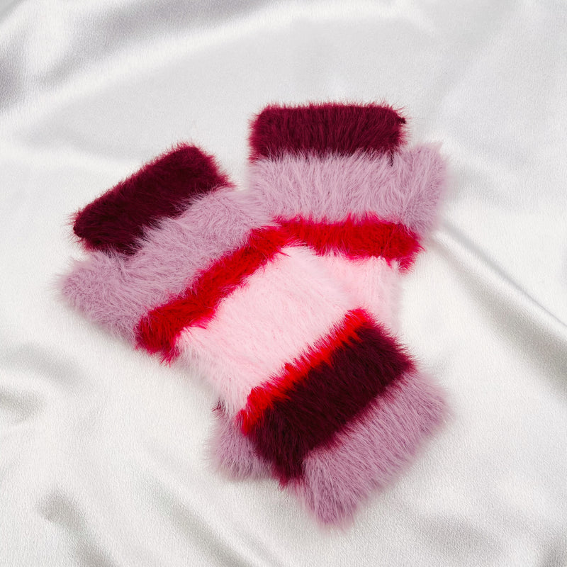 Fuzzy Color Blocks Fingerless Gloves