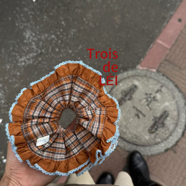 Blue Edge Brown Checker Big Scrunchie