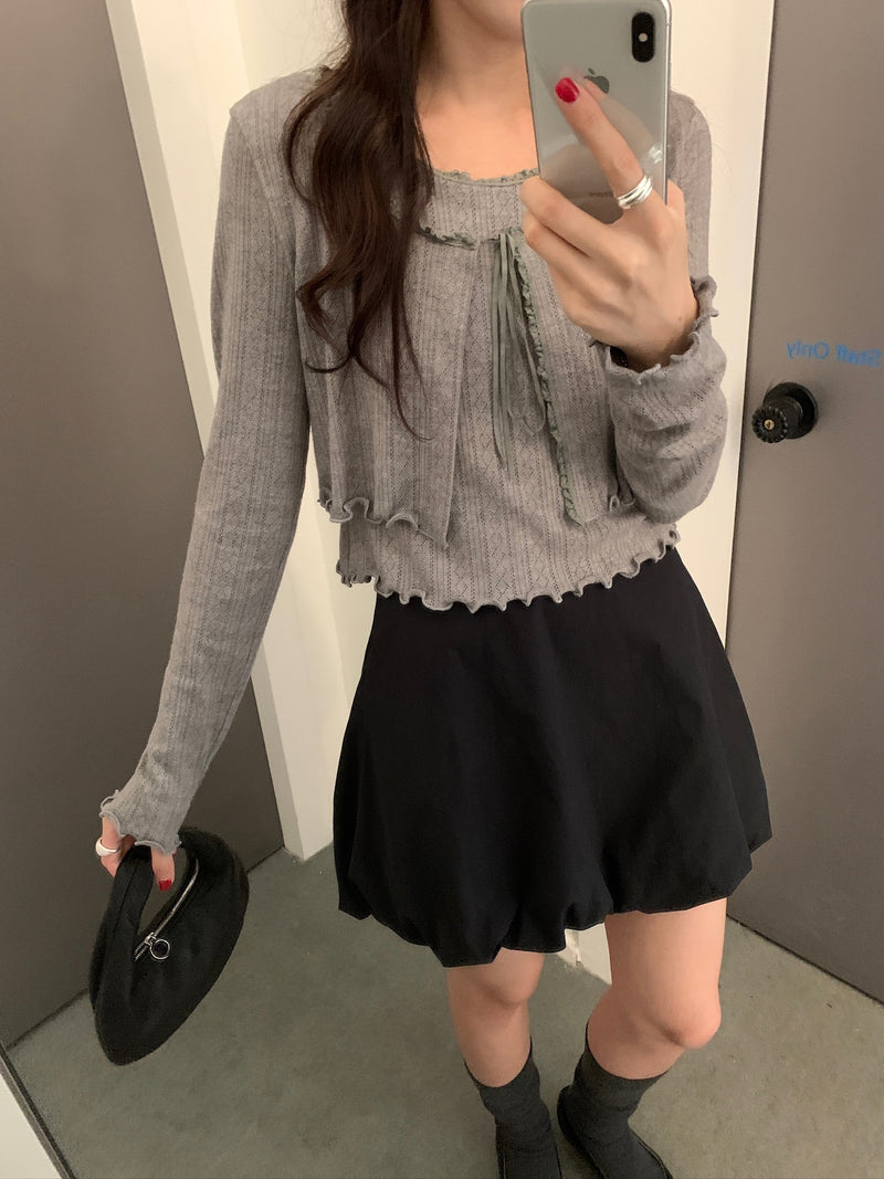 Ruffle Edges Tank and Crop Cardigan Set