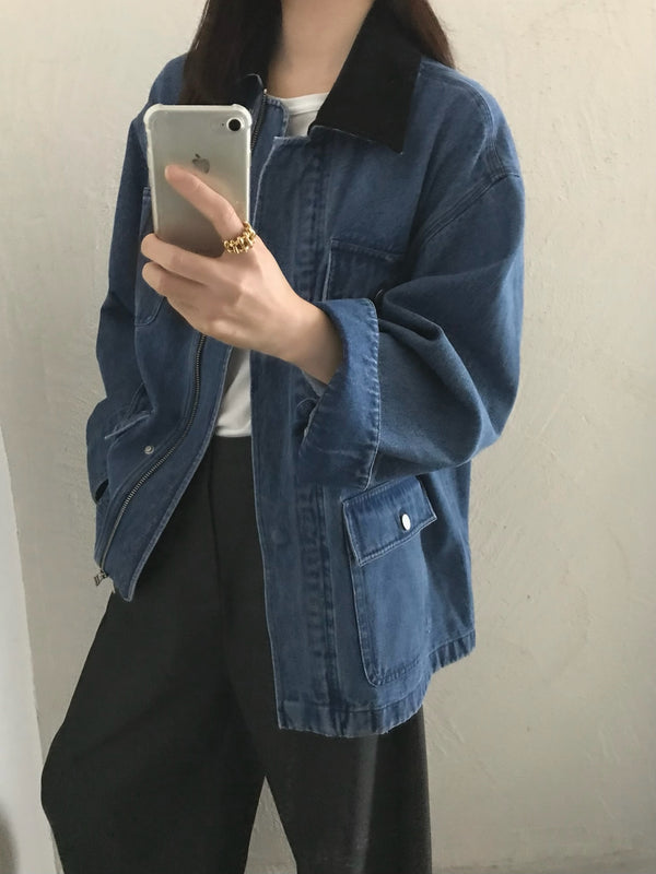Black Collar Denim Workwear Jacket