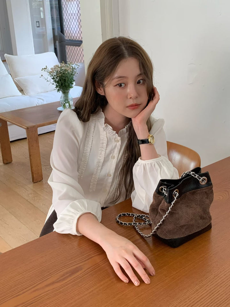 Contrasting Suede Leather Bucket Bag