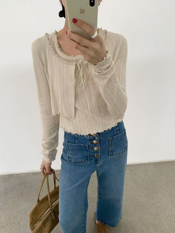 Ruffle Edges Tank and Crop Cardigan Set