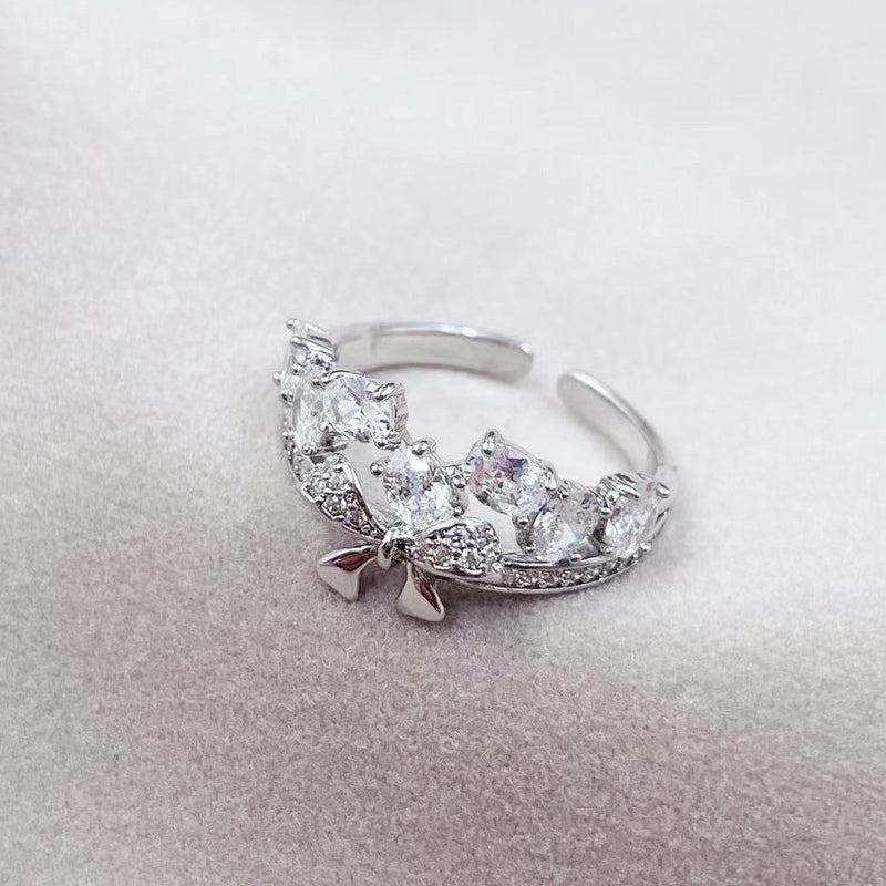 Silver Bow with Rhinestones Ring