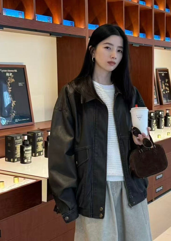 Oversized Vintage Brown Leather Jacket