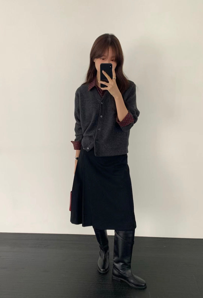 Checker Shirt Collar and Cuffs Cardigan