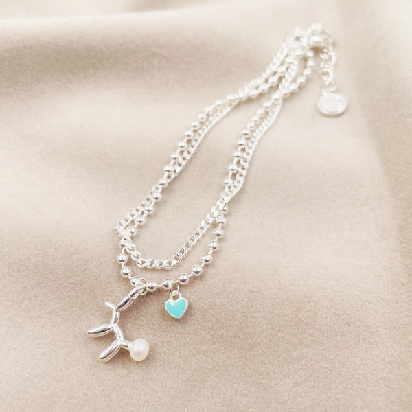 Green Heart with Balloon Dog Two-layered Bracelet