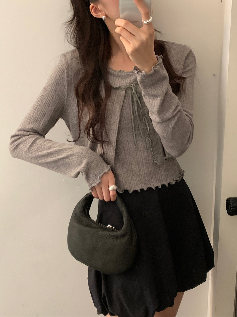 Ruffle Edges Tank and Crop Cardigan Set