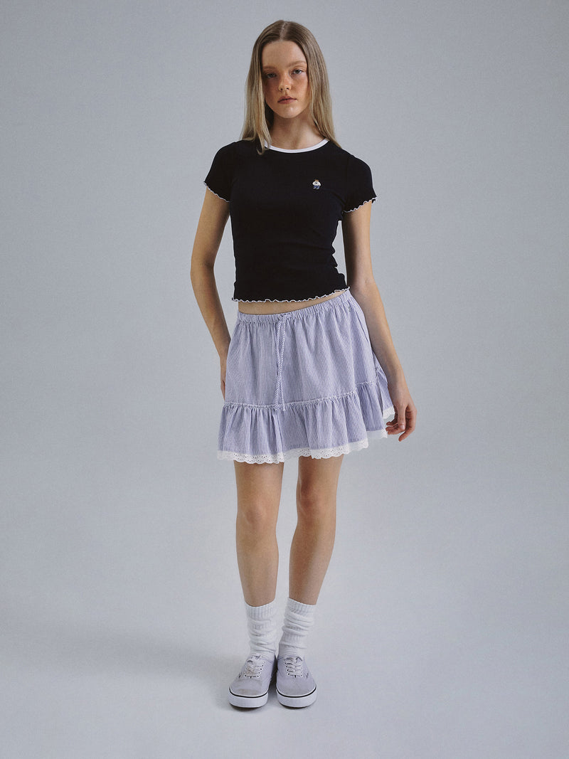 Steve Ribbed Frill T-shirt Navy