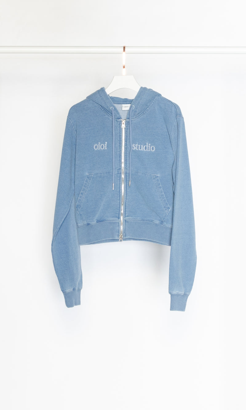 Crop Denim Zip-up Hoodie