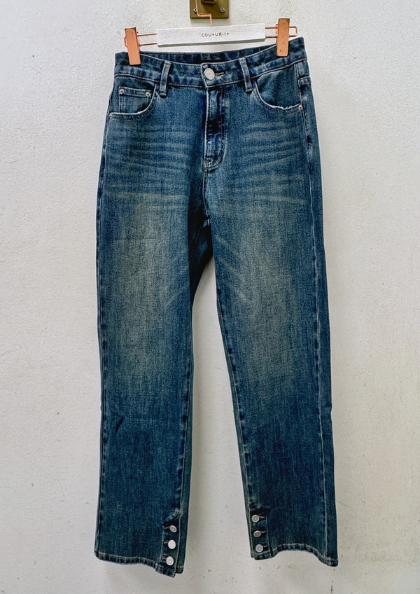 Side Buttons Straight Leg Jeans