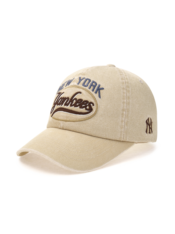 Varsity Vintage Cursive Stitch Unstructured Ball Cap NY Yankees Beige
