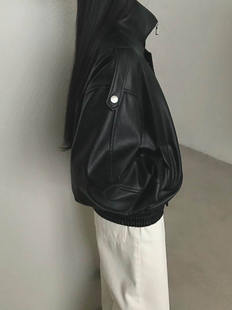 Oversized Faux Leather Motor Jacket