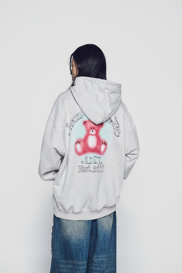 Blur Sketch Bear Hoodie Grey