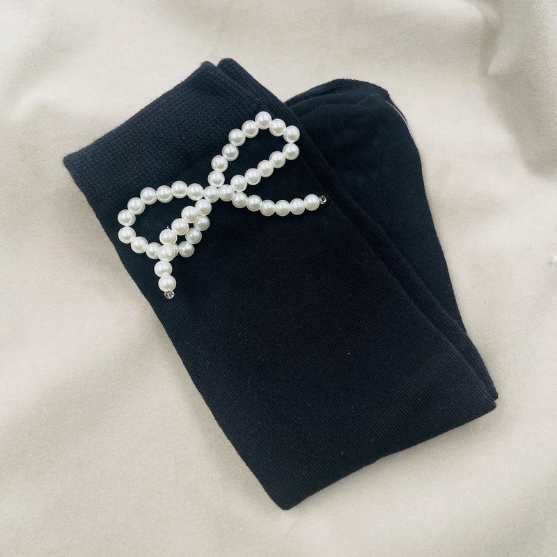 Pearl Bow Over-the-Ankle Socks