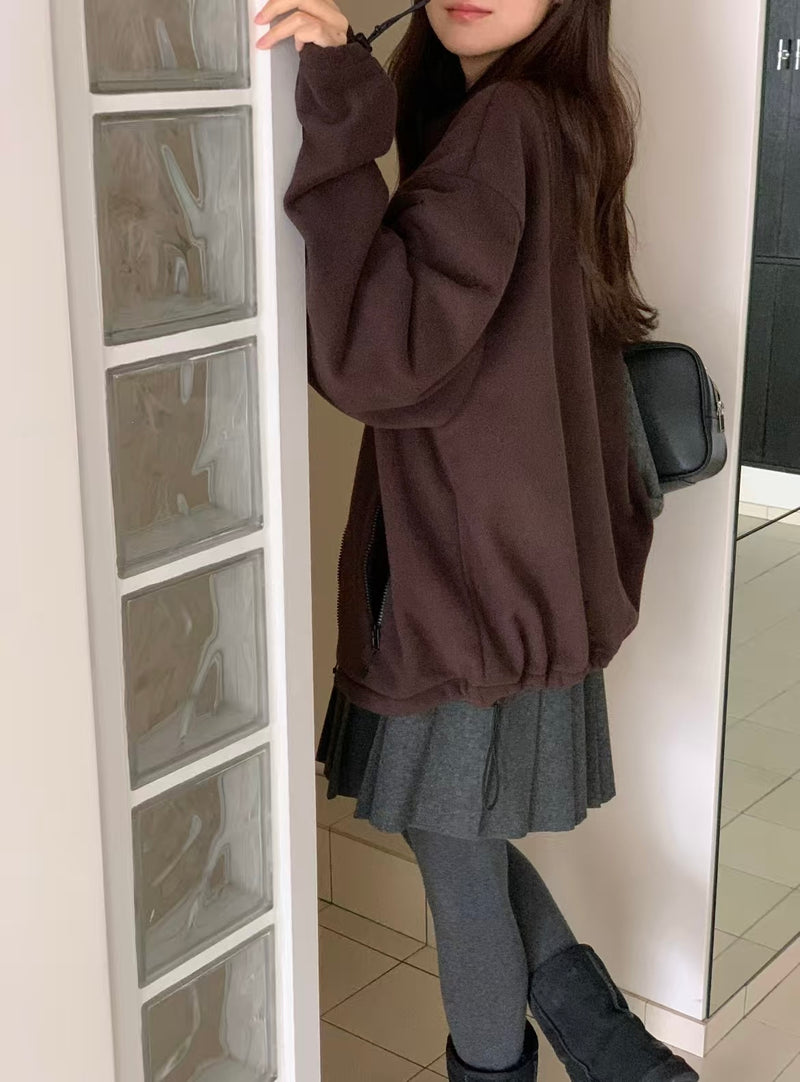 High Neck Oversized Fleece Jacket with Drawstrings