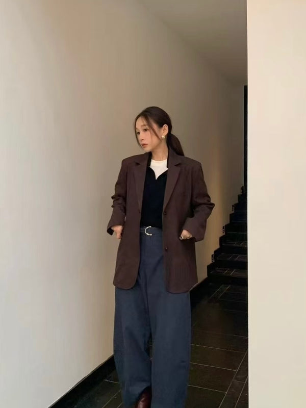 Oversized Single-breasted Suede Blazer