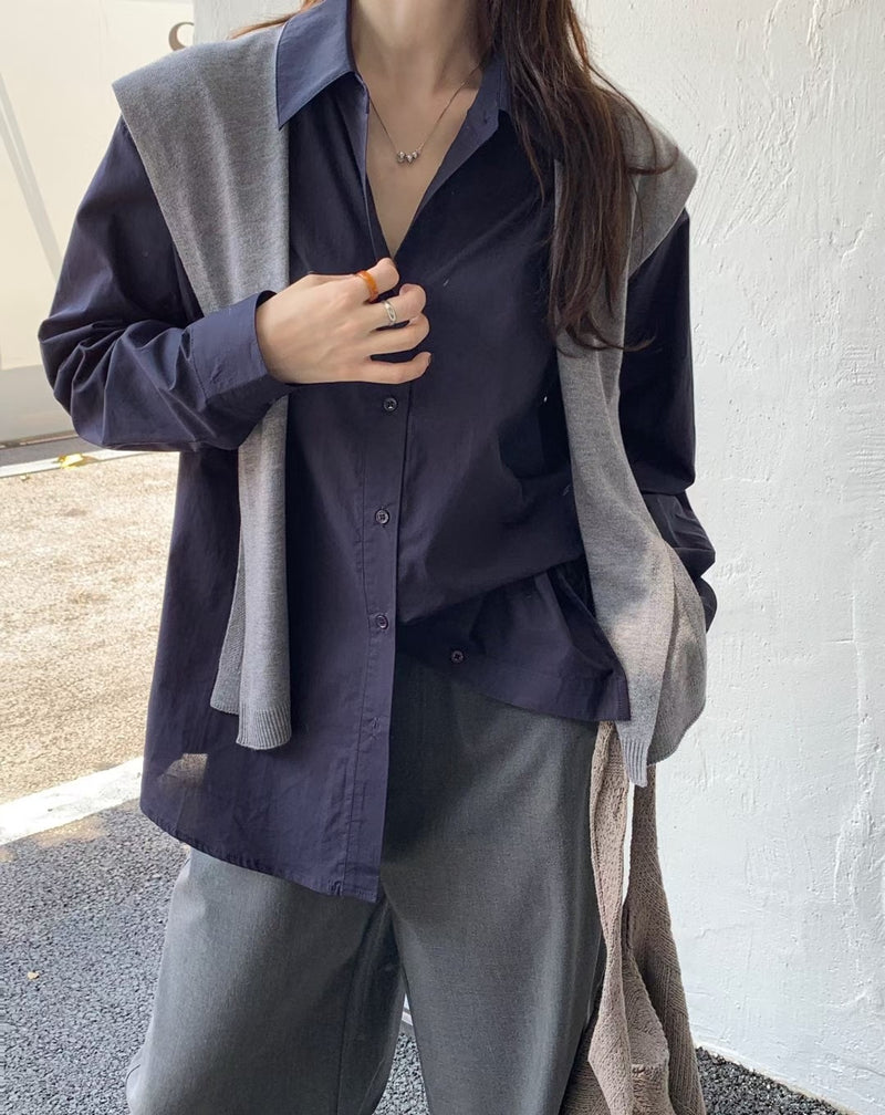 Oversized Shirt with Knit Shawl