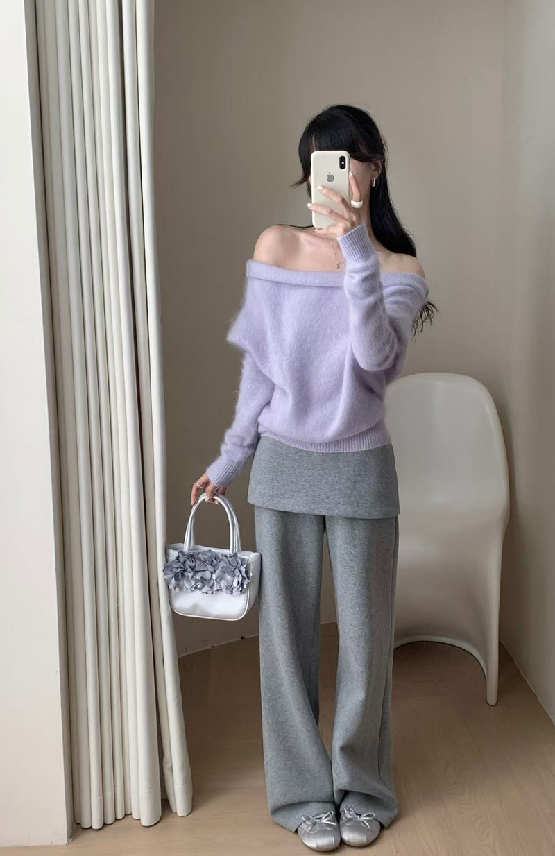 Fold Over Off Shoulder Wool Sweater