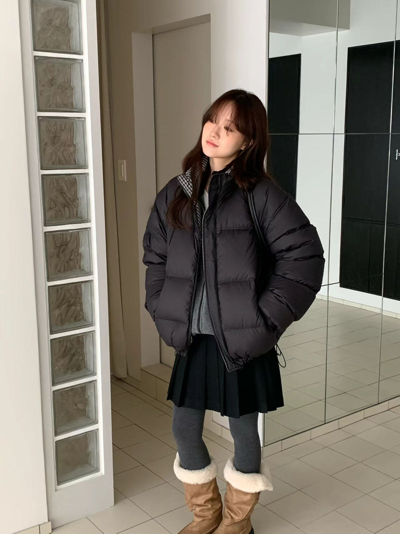 Reversible Checker Down Jacket with Drawstring