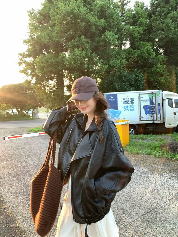 Oversized Faux Leather Motor Jacket