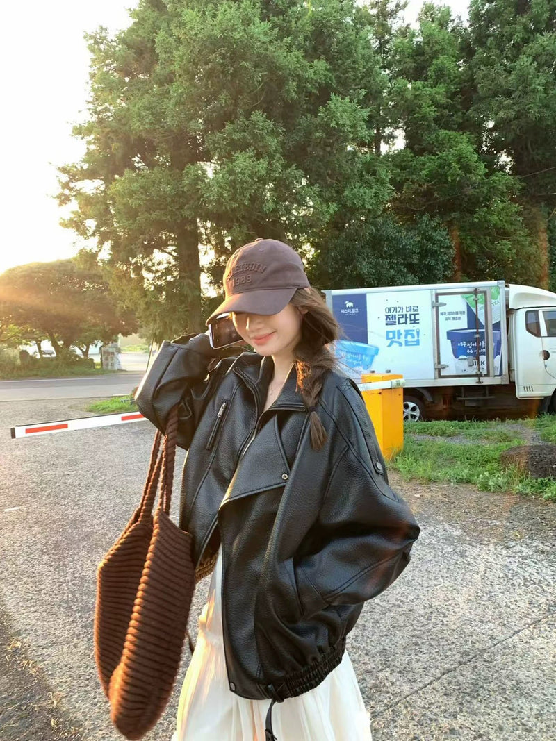 Oversized Faux Leather Motor Jacket