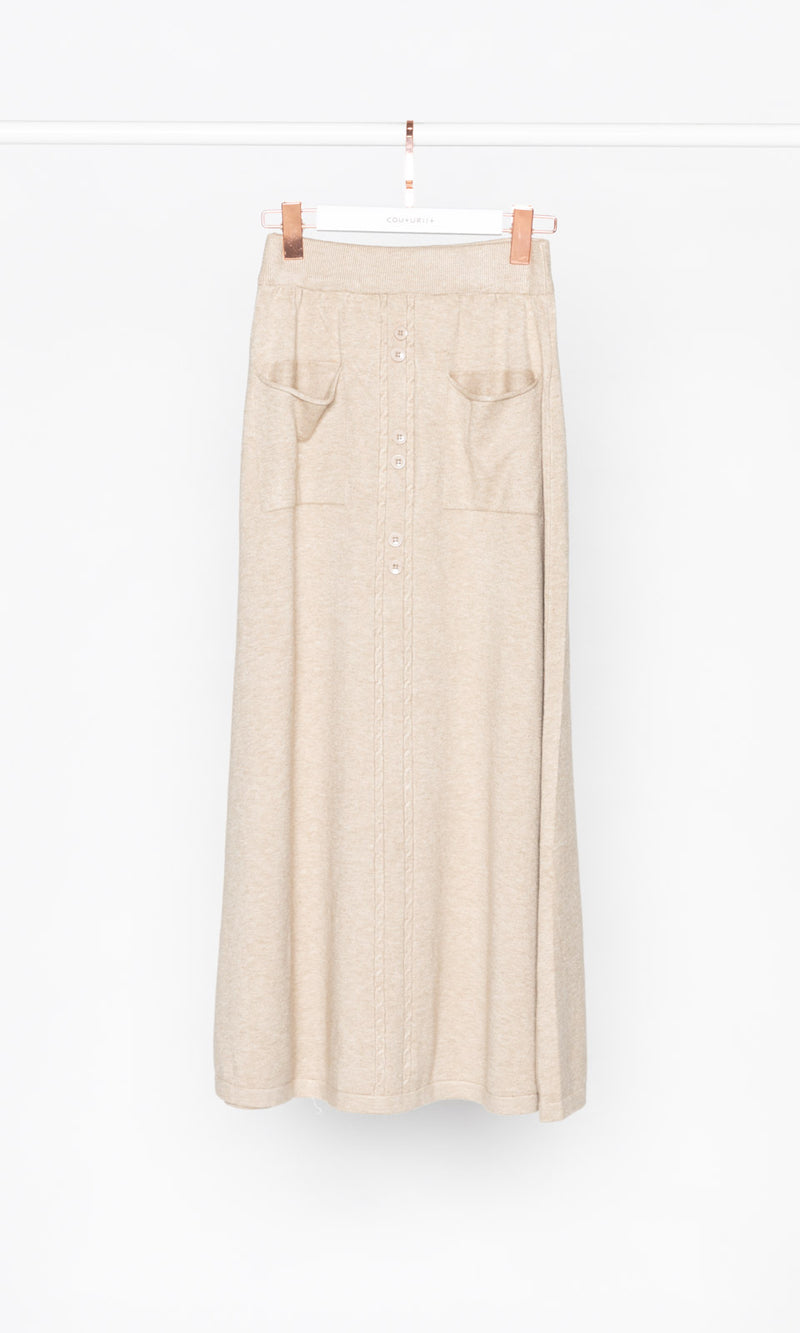 Front Pocket Flare Knit Midi Skirt