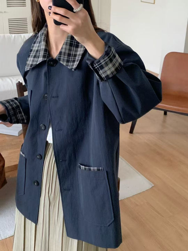 Checker Collar and Cuffs Workwear Jacket