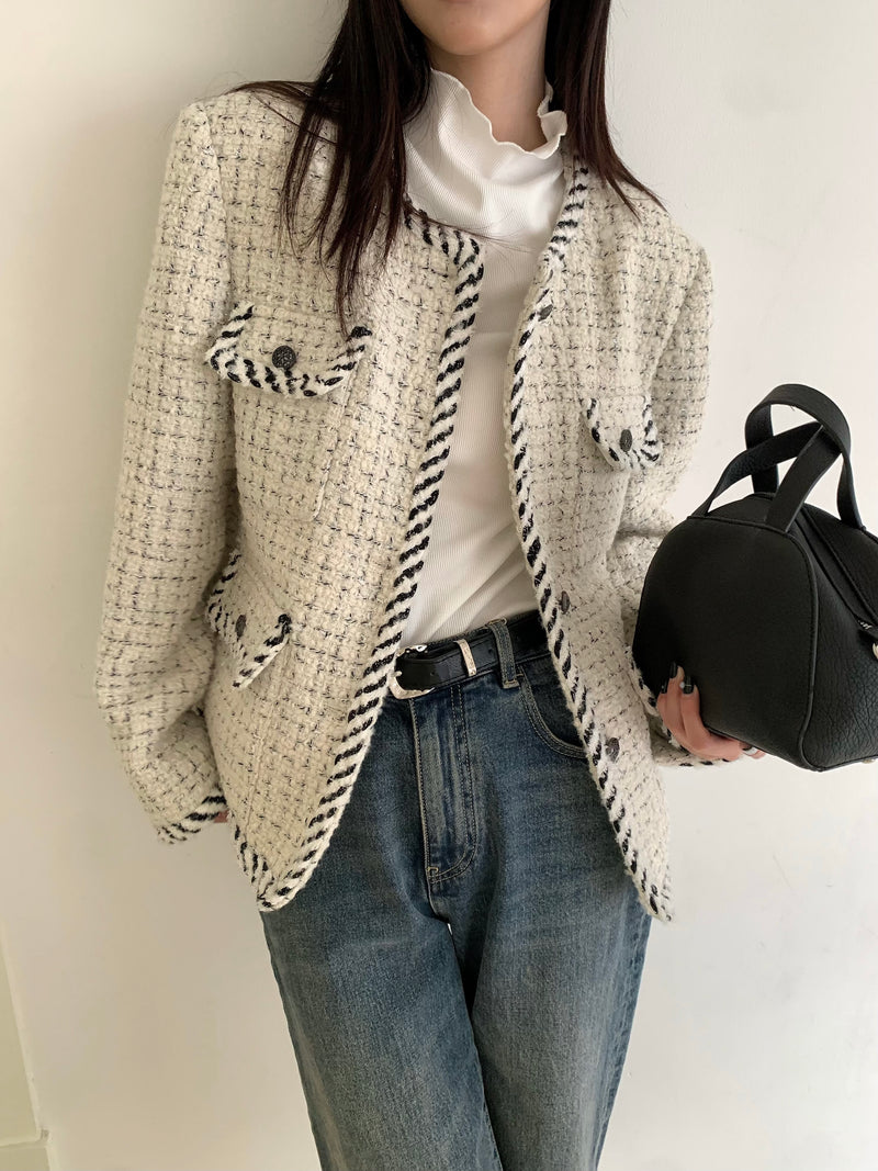 Oversized Checker Tweed Jacket