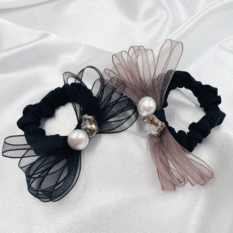 Tulle Ribbon Bow with Pearl Hair Tie