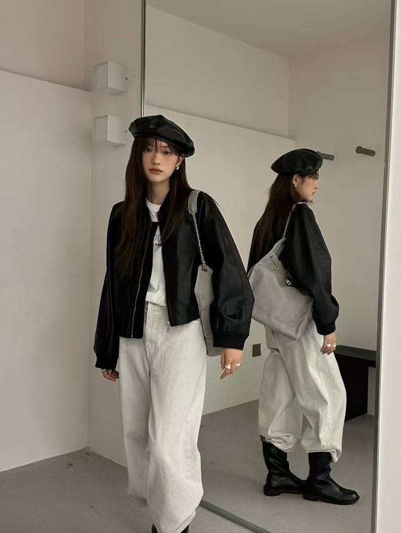 Oversized Zip-up Bomber Crop Jacket