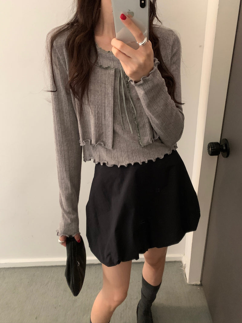 Ruffle Edges Tank and Crop Cardigan Set