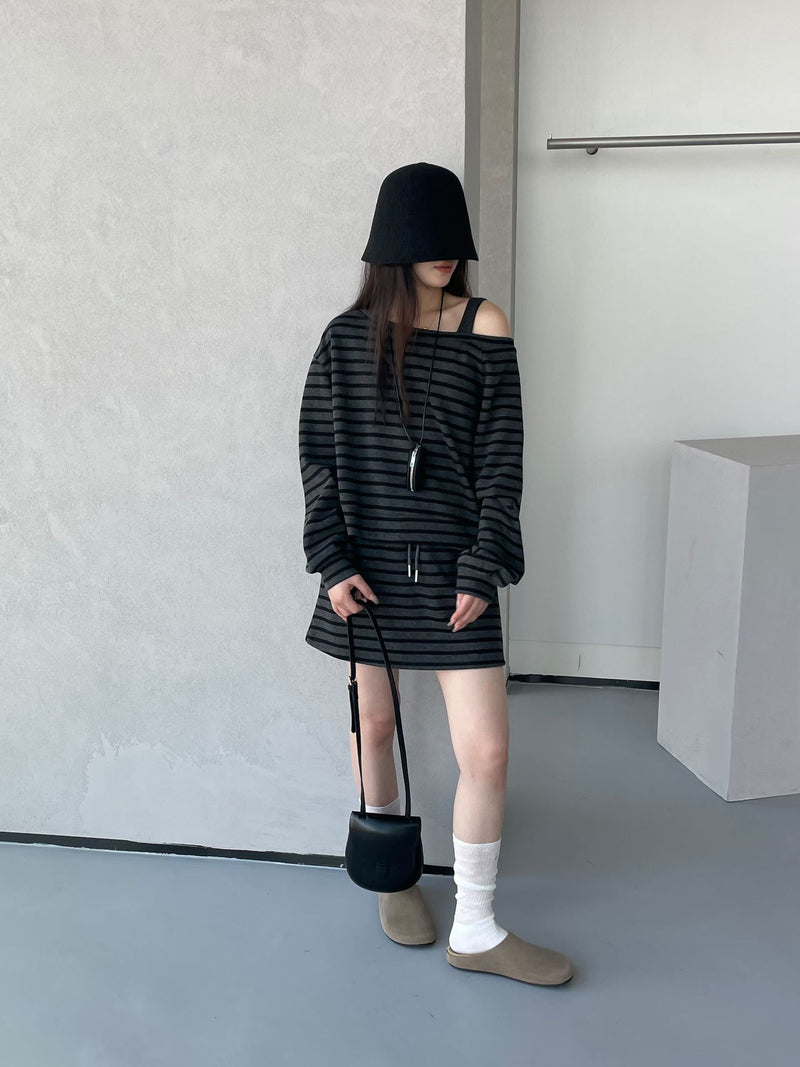 Stripe Mini Skirt with Drawstring