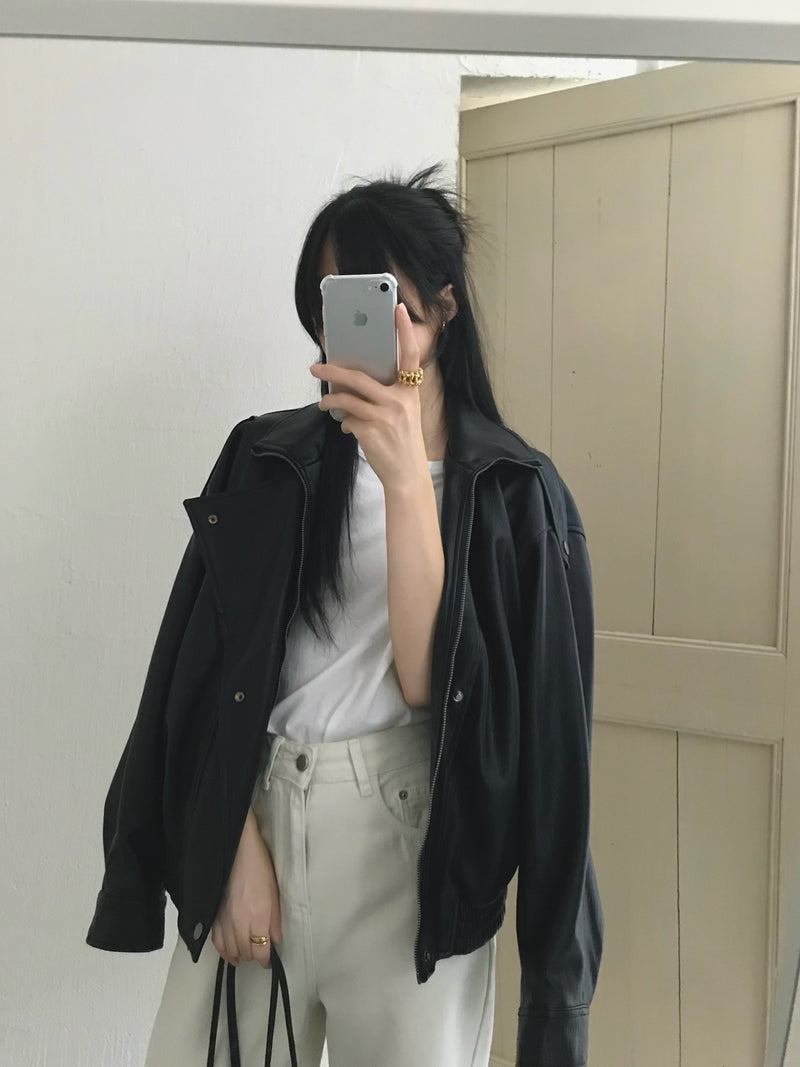 Oversized Faux Leather Motor Jacket