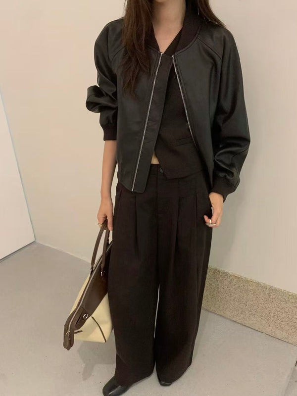 Oversized Zip-up Bomber Crop Jacket