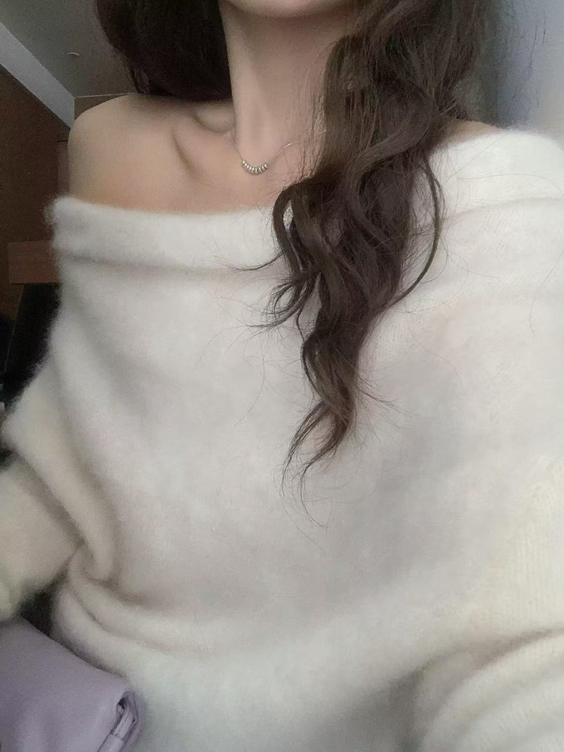 Fold Over Off Shoulder Wool Sweater