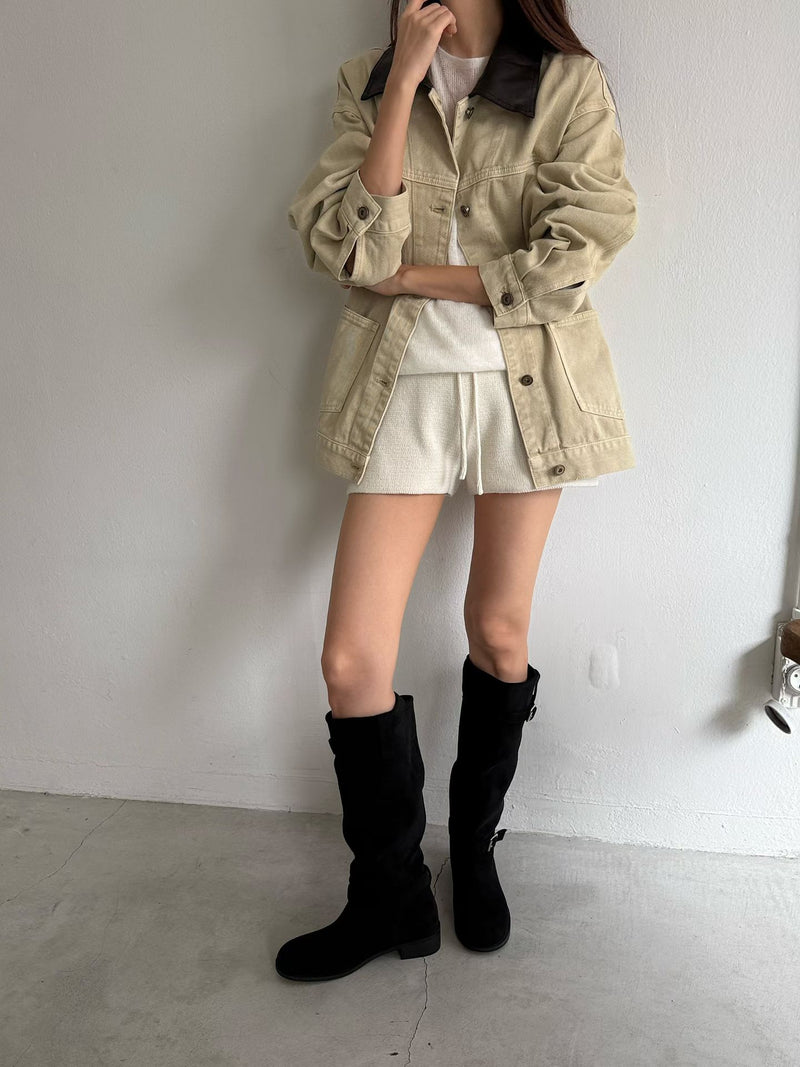 Brown Collar Oversized Utility Jacket