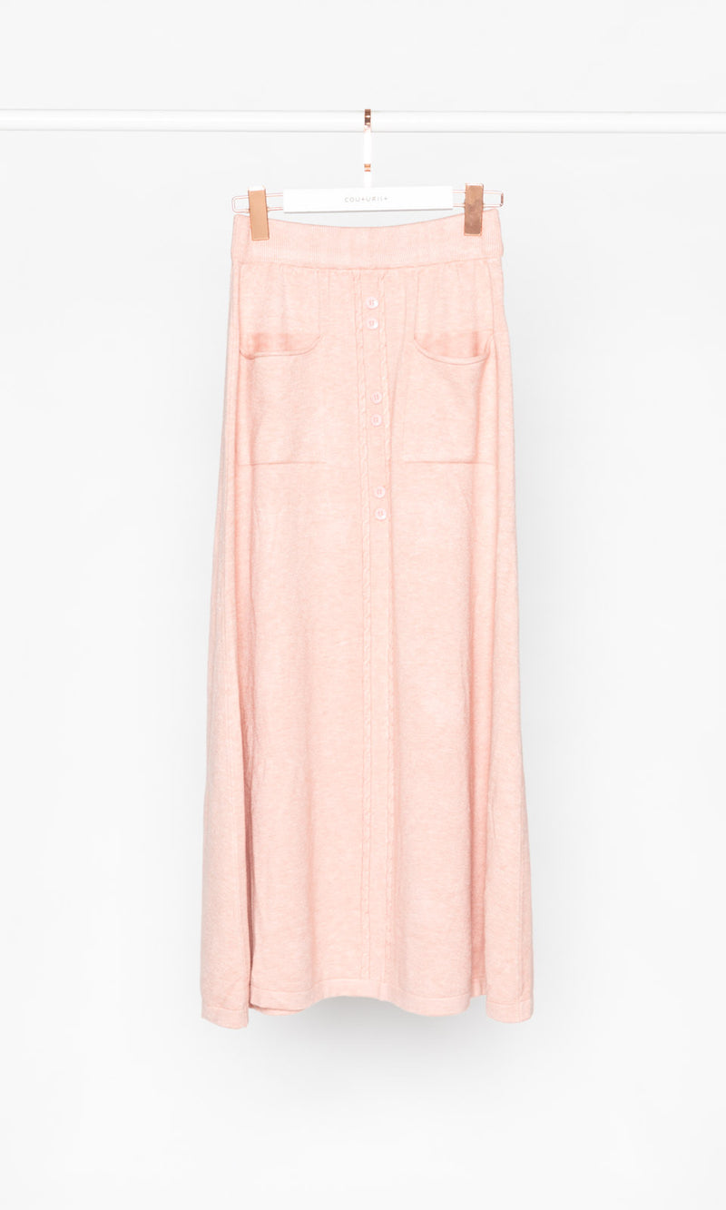 Front Pocket Flare Knit Midi Skirt