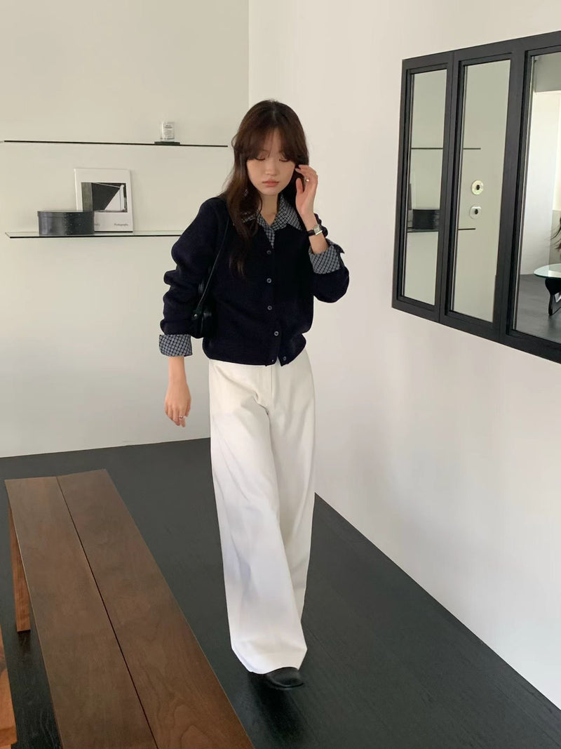 Checker Shirt Collar and Cuffs Cardigan