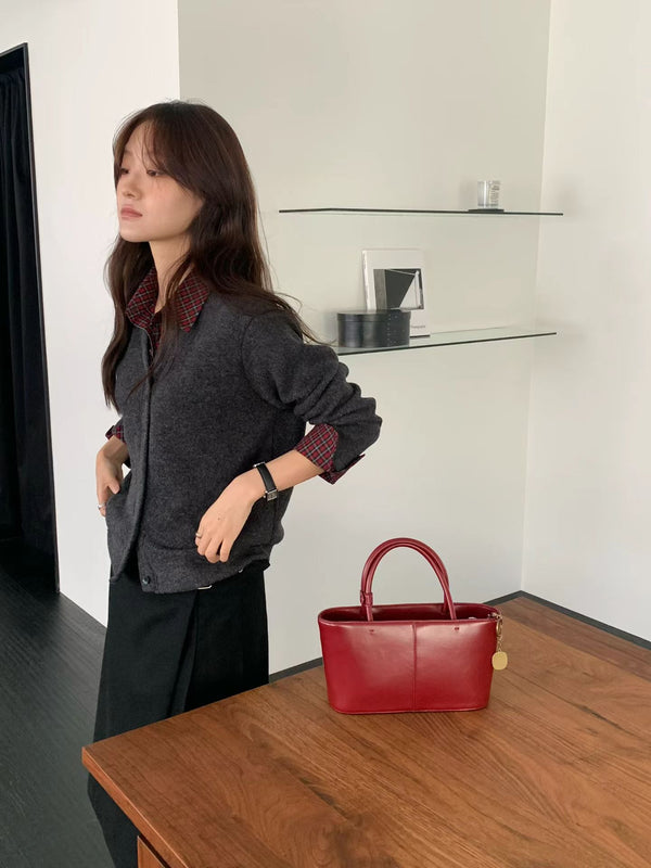 Checker Shirt Collar and Cuffs Cardigan