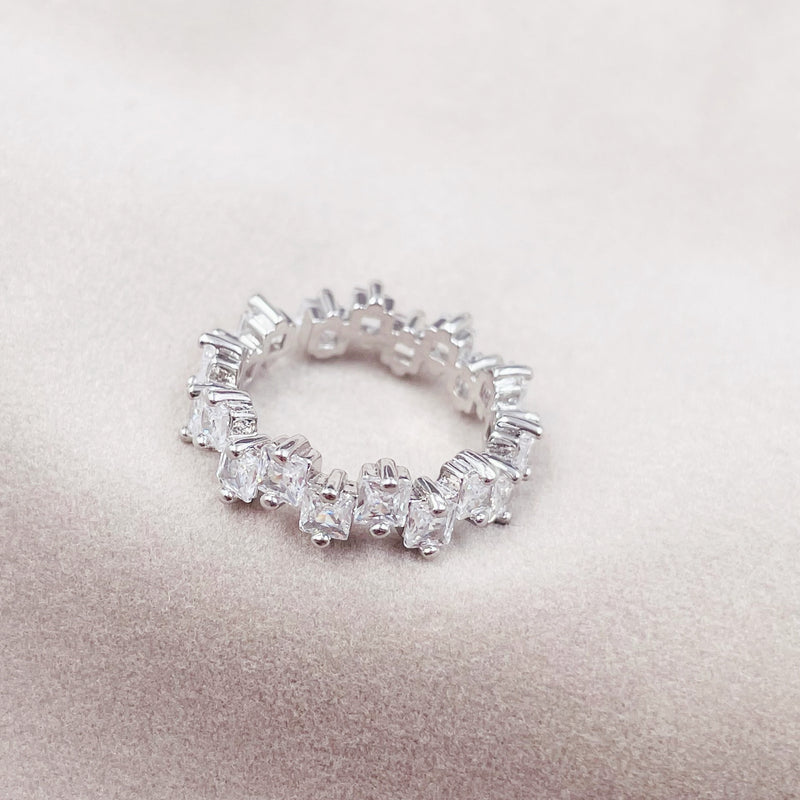 Irregular Square Rhinestones Silver Ring