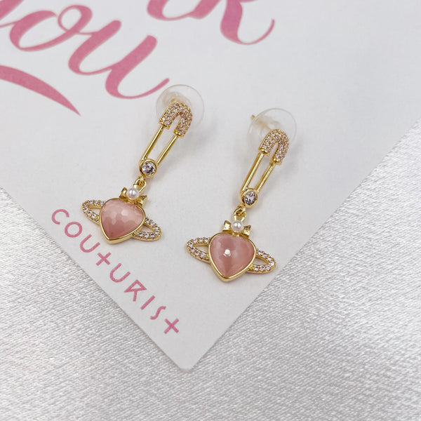 Pink Heart Planet Earrings
