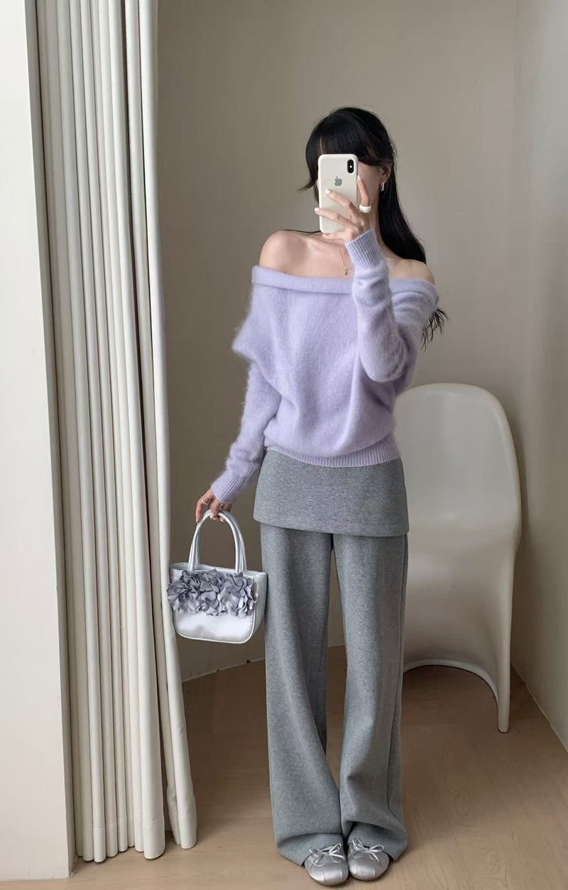 Fold Over Off Shoulder Wool Sweater