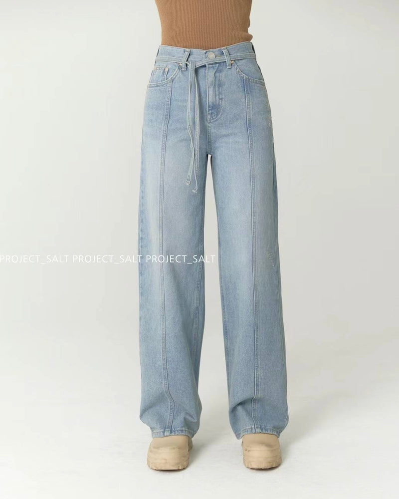 High-waisted Front Seam Straight Leg Jeans