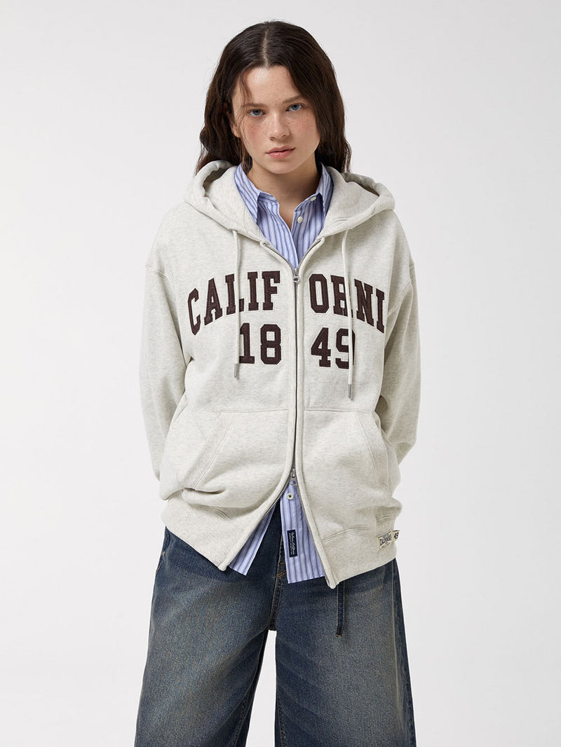 Signature Patch Hood Zip-up Hoodie Oatmeal Melange