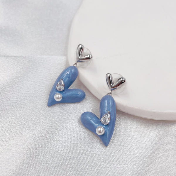 Asymmetrical Blue Heart Earrings