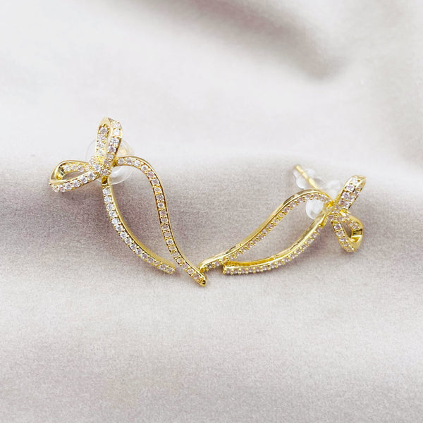 Rhinestone Ribbon Bow Earrings