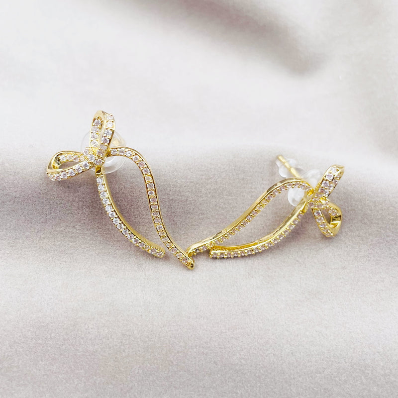 Rhinestone Ribbon Bow Earrings