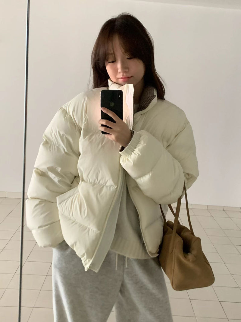 Reversible Checker Down Jacket with Drawstring