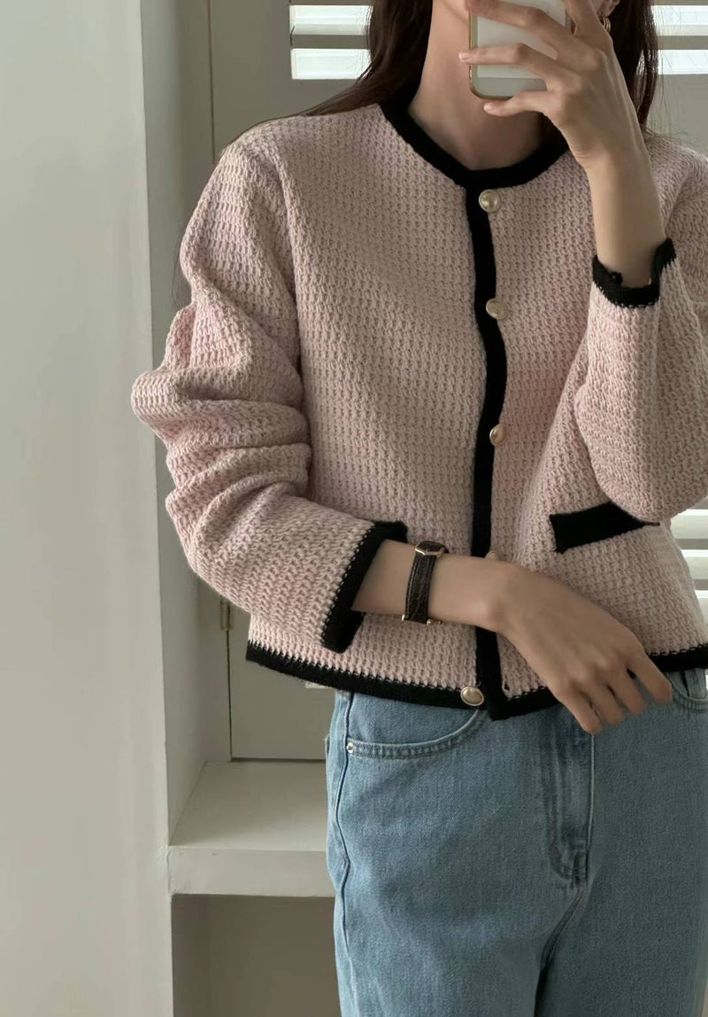 Contrasting Edges Waffle Cardigan