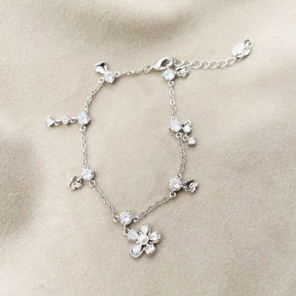 Hanging Flower with Rhinestones and Butterfly Bracelet